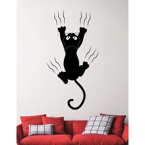 Single Cat Silhouette Wallpaper With Funny Falling Pattern Art Wall Murals Home Nursery Bedroom Lovely Decor poster W-729