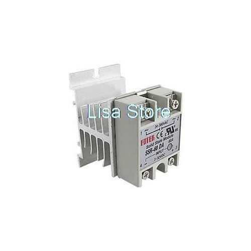 Single Phase Solid State Relay SSR-60DA 60A 24-380VAC w Aluminum Heat Sink