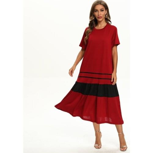 Fridayin Womens Casual Vintage O-Neck Loose Short Sleeve Ruffle Patchwork Maxi Dress Cotton T-Shirt Vestidos