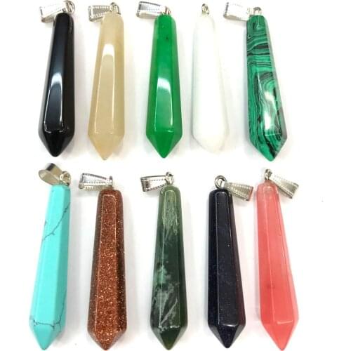Natural Malachite Grey Agates Pendant Hexagonal Cone Stone Pendants for Making DIY Jewelry Necklace Size 10x50mm