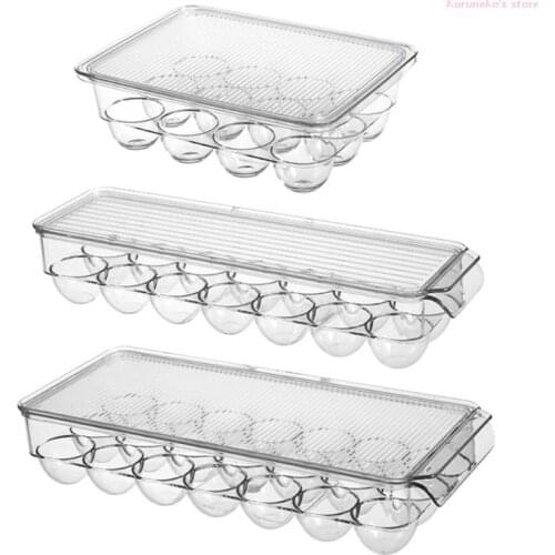 Transparent 12/14/21 Grids Refrigerator Egg Holder Box with Lid Kitchen Freshness Separated Storage Food Savers Tray Egg