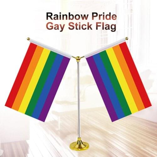 Rainbow Tabletop Flag Stainless Steel Y - Shaped Flag Frame Rainbow Pride Stick Flag Office Home Desktop Decoration Banner