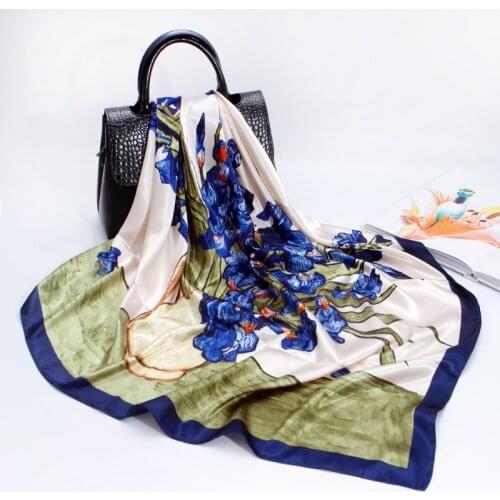 2021 New Luxury Brand Oil Painting Square Scarf Female Satin Silk Scarf Stewardess Scarf Mothers Day Bandana Women Scarves