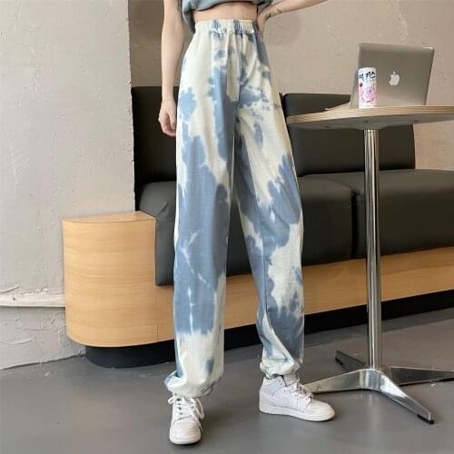 Personalized design sense tie-dye pants womens summer thin new style harem pants loose-fitting sports pants tide