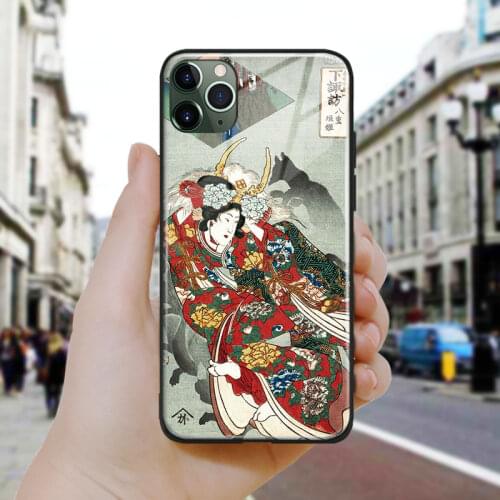 Japanese style Princess Yaegaki Ukiyoe Silicone Glass Phone Case Cover For iPhone SE 6 6s 7 8 Plus X XR XS 11 12 Mini Pro Max