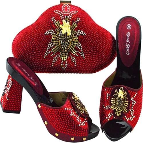 Red Color Special Arrivals High Quality Italian Women Shoes and Bag Set African Individual design Matching Shoes and Bag