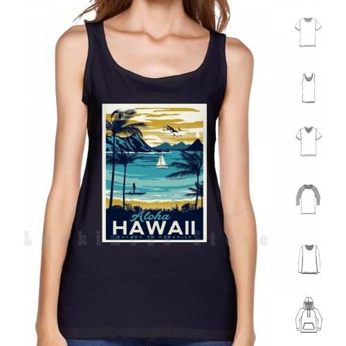 Vintage Poster - Hawaii tank tops vest 100% Cotton Retro Classic Hip Cool Fun Colorful Travel Tourism Tourist Vacation Scenic