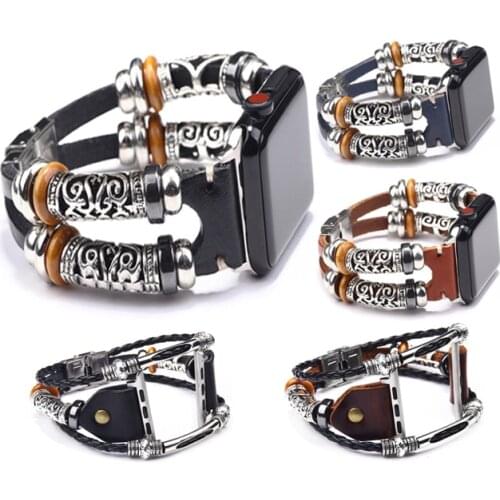 DIY Vintage braided strap for Apple Watch Series 5 4 3 2 handmade genuine leather strap ,for 40 mm 42mm 44 mm iphone watch band