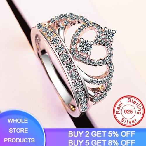 YANHUI 100% Original 925 Silver Ring Ladies Personality Design Crystal Crown Ring Fine Jewelry 2020 New Party Gifts