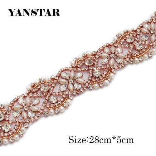 YANSTAR Wholesale 30 Pieces sewing bridal sash crystal silver clear rose Rhinestones applique for wedding dresses belt YS945