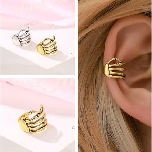 Yungqi Fashion Ear Cuff Punk Skull Hand Spine Ear Cuffs Clip Earrings For Women No Piercing Fake Cartilage Earring Jewelry
