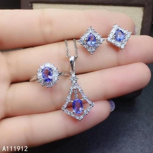 KJJEAXCMY fine jewelry natural Tanzanite 925 sterling silver women pendant necklace chain earrings ring set support test luxury