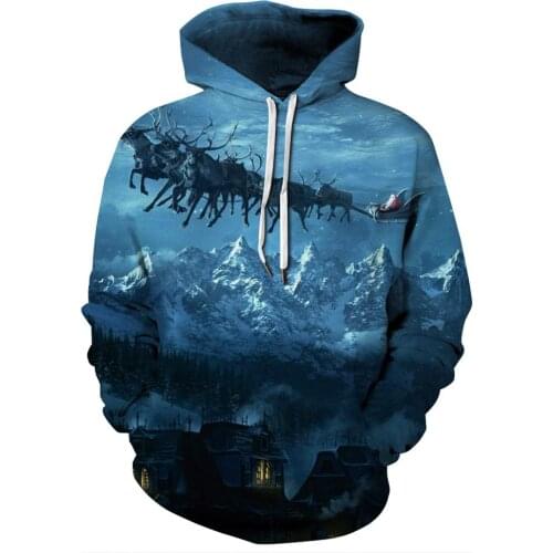 Elk 3D Printed Funny Sweatshirt Men 2019 Winter Christmas Long Sleeve Sweatshirt Blue Hoodie Men Top Hombre