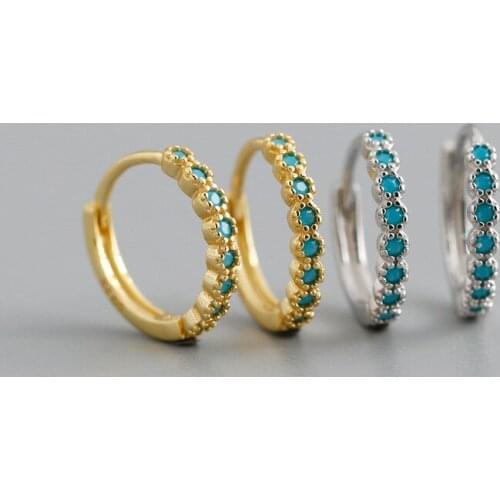 Enosola Minimalist Korean Lace Blue Zircon Round Hoop Earrings for Women Real 925 Sterling Silver Teen Office Jewelry Accessorie