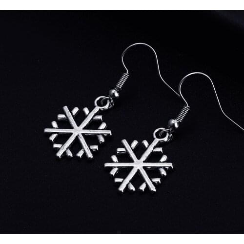 Trendy Winter Snow Shape Dangle Antique Silver Plated Earrings for Women Girl Retro Drop Earrings Cute Earring Jewelry Bijoux