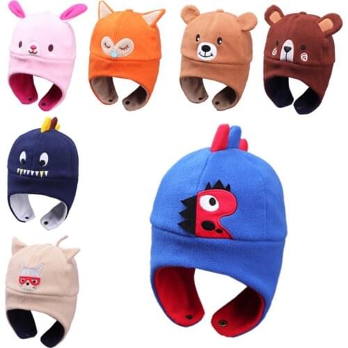 Winter Cute Warm Baby Hats Infant Toddlers Boys Girls Cartoon Animal Ear Design Caps Eargflap Hat Newborn Hemming Cap