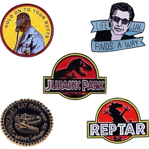 Jurassic Park Pin Jeff Goldblum Ray Arnold Funny Wisdom Quotes Badge Classic T-Rex Logo Brooch Feminist Gift