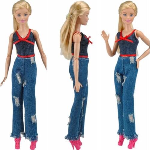 11.5" Fashion Shirt Top Ripped Denim Pants Jeans Trousers 1/6 BJD Doll Clothes For Barbie Accessory Clothing Kids Playhouse Toys