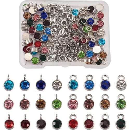 144pcs/box Rhinestones Charms with Jump Rings Lobster Claw Clasps For DIY Pendant Necklace Bracelet Earrings Jewelry Accessories
