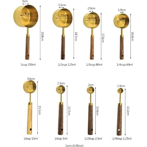4/8pcs Stainless Steel Measuring Spoons Cups Wooden Handle Household Kitchen Dining Bar Baking Cake Sugar Tools Set GXMA