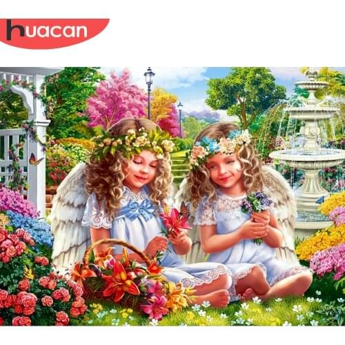 HUACAN 5D Diy Diamond Painting Portrait Angel Embroidery Mosaic Garden Cross Stitch Wall Decoration Diamond Art