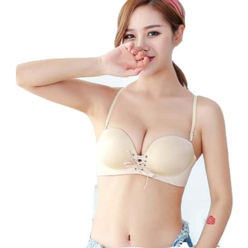 Fashion front LB bra Half 1/2 Cup small chest gathered strap bra soft wire free pull B Women Multi ways sexy super push up bra