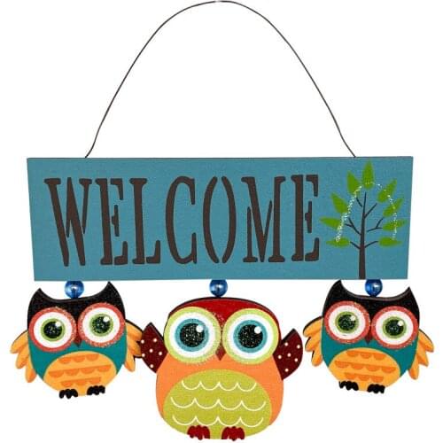 Wooden Cartoon Owl Welcome Sign Porch Pendant Garden Home Wall Yard Accessories Nordic Simple Home Decoration