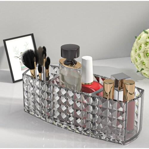 Makeup Brush Holder Organizer 3 Slot Acrylic Makeup Brush Storage Box Eyeliners Display Holder for Desk