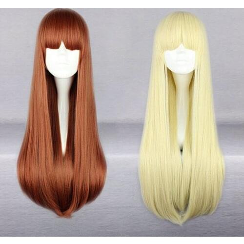 Lolita 70cm Long Straight Blond Brown Anime Party Lady Hair Cosplay Full Headwear Heat Resistant Cosplay Accessories