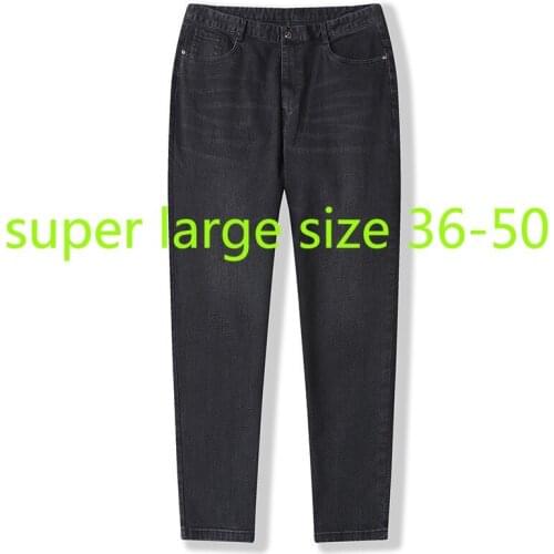 New Arrival Super Large Autumn Style Men Black Jeans Zipper Fly Loose Full Length Casual Plus Size 36 38 40 41 42 44 45 46 48 50