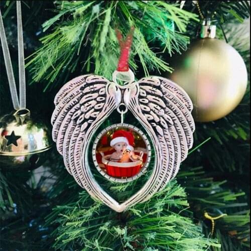 Angel Photo Frame Hanging Ornament Heart-shaped Sublimation Alloy Xmas Festival Memorable Angel Wing Christmas Pendant for Home