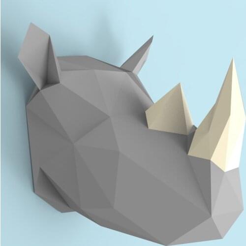 Rhino Head 3D Paper Model DIY Handmade Animal Paper Sculpture Modern Style Art Wall Decoration Crafts for Living Room Home Decor