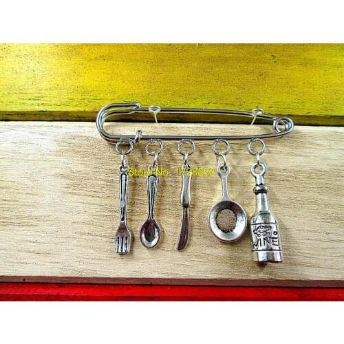 Hot sale brooch Hannibal wine ,pan ,nife ,spoon,fork, cooking kilt pin brooch