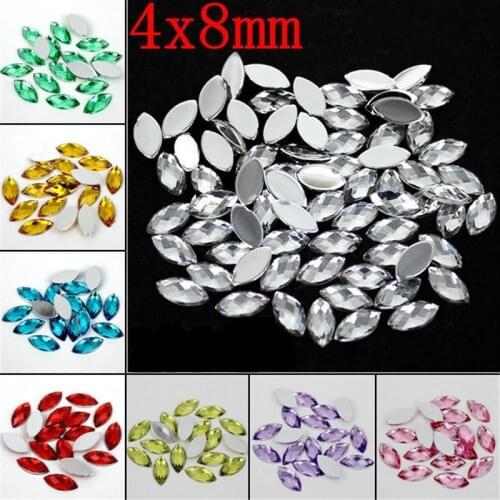 Crystal Acrylic Horse eye Shape Rhinestone Decorate Nail art 4x8mm 1000Pcs Flat Back Marquise Earth Facet Decorative Nail Drill