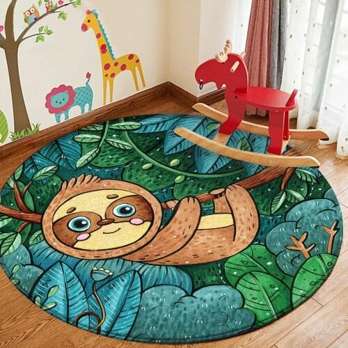 Tapis Nordic Kids Room Decoration Cartoon Round Carpet Floor Mat Bedroom Flannel Animal Colorful Soft Rug Non-Slip Baby Play Mat