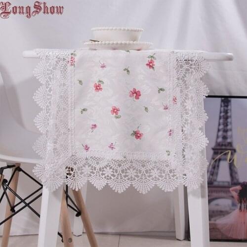 40x90cm White Color Embroidered Lace Decorative Polyester Jacquard Lovely Floral Printing Table Runner TV Cabinet Piano Cover