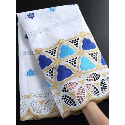 SJD LACE Blue Plus White Swiss Voile Fabric High Quality African Fabric 2021 Nigerian Fabric For Women Wedding Party Dress A2260