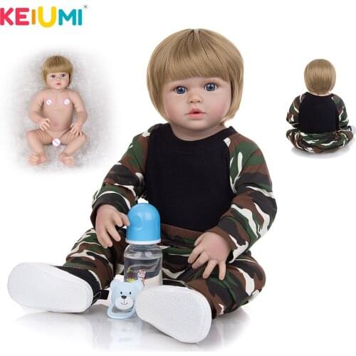 57cm Full Silicone Body Reborn Dolls Babies Boy Truly Like Menino Bebe Boneca Reborn Doll Wear Camouflage suit Kid Birthday Gift