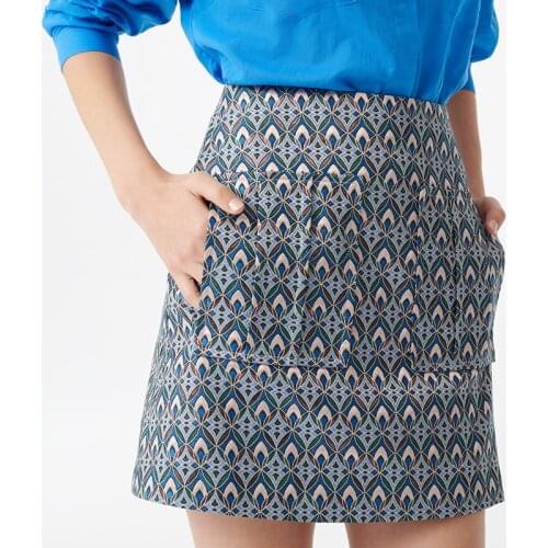 Patads light luxury French skirt spring and summer simple printing two pocket A-line short skirt for women