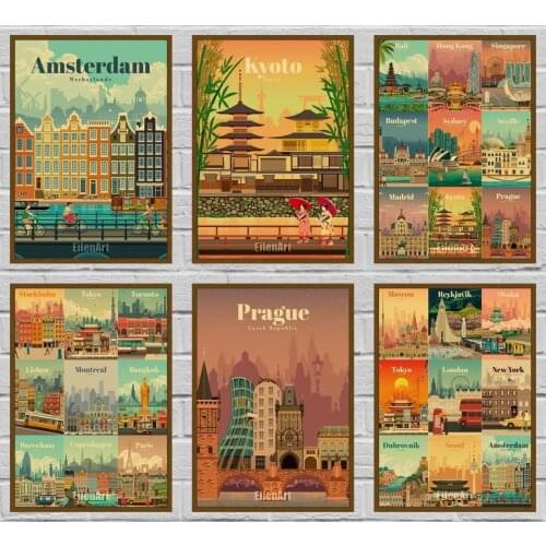 World Travel Minimalist Vintage Posters New York City Poster Kraft Paper Print Wall Art Picture Bar Cafe Decor 42X30cm