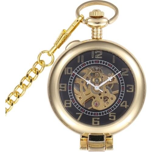 Steampunk Skeleton Bronze Automatic Mechanical Pocket Watch Men Vintage Hand Wind Clock Necklace Pocket & Fob Watches With Chain