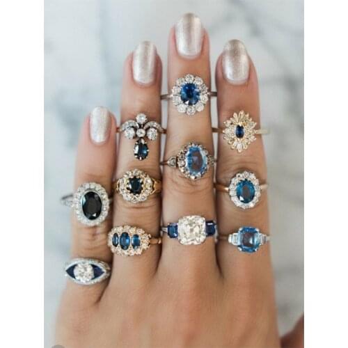 11 Pcs/Set Fashion Crystal Geometric Round Water Drops Irregular Gem Flower Ring Set Trendy Wedding Rings for Women Jewelry Gift