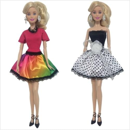 NK 2020 2 Set/Lot Doll Dress Beautiful Handmade Party ClothesTop Fashion Dress For Barbie Noble Doll Best Child Girls'Gift