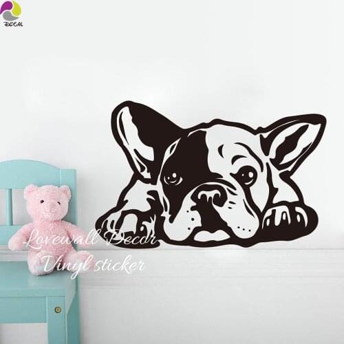 Cartoon French Bulldog Siesta Dog Wall Sticker Baby Nursery Kids Room Cute Dog Ears Animal head Decal Bedroom Vinyl Home Decor