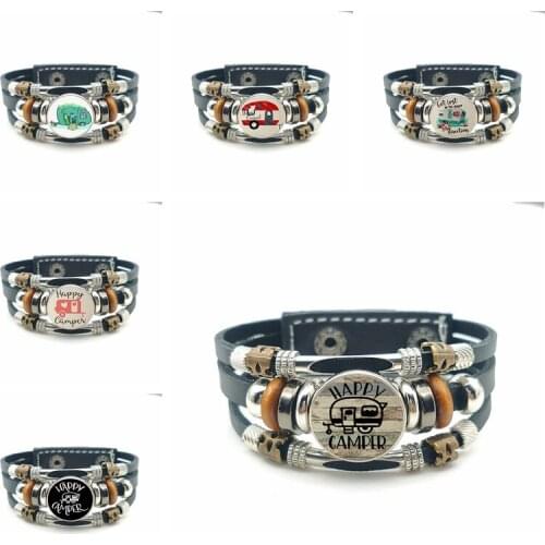 New Leather Bracelet I Love Camping Logo Souvenir Travel Men Jewelry Charm Halloween Christmas Kid Bangles Bracelets for Women
