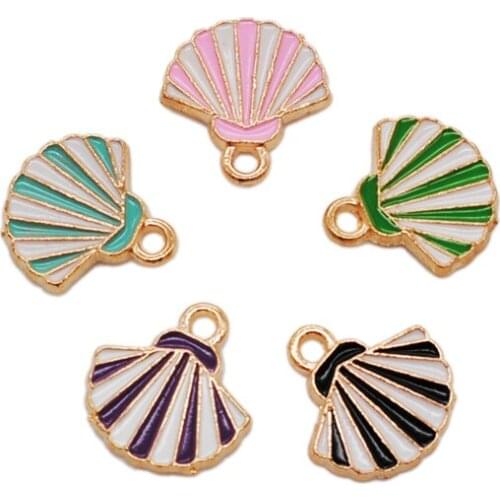 20pcs/lot Gold Color Tone Shells Enamel Charm Pendant For Necklaces Bracelet Jewelry Makings Supplies 13*13mm