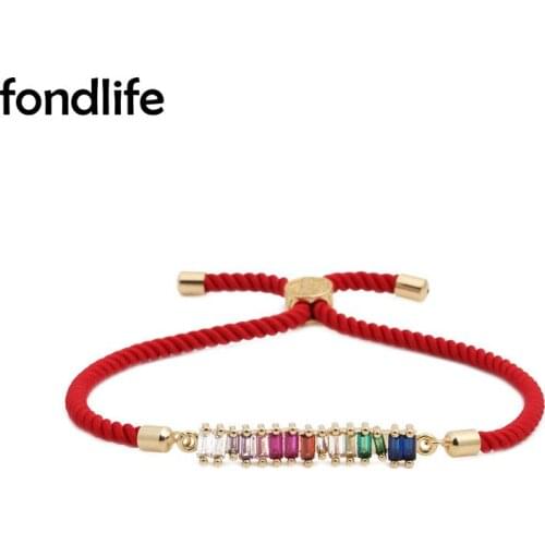 Multicolor Cubic Zirconia Crystal 7 Colour Chakra Charm Milan Cord Adjustable Bracelet Women Gold-plated Brass Bar Jewelry Gift