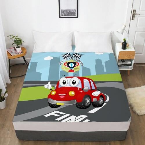 Car Cartoon Kids Elastic fitted sheet bed sheet With An Elastic Band 150x200 Mattress Cover Bed cover for children baby champion
