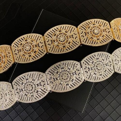 Luxurious Moroccan Jewelry Caftan Belts for Bridal Full Crystals Wedding Waist Band In Gold Arabic Royal Wedding Belts