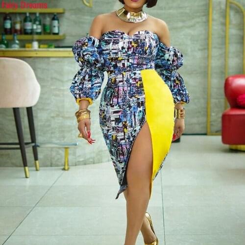 Sexy Party Dress Autumn European American African Plus Size Womens Clothing Wrapped Chest Stitching Slit Strapless Robe Vestir